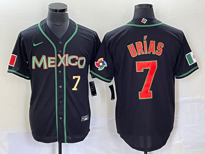 Men 2023 World Cub Mexico #7 Urias Black red Nike MLB Jersey1